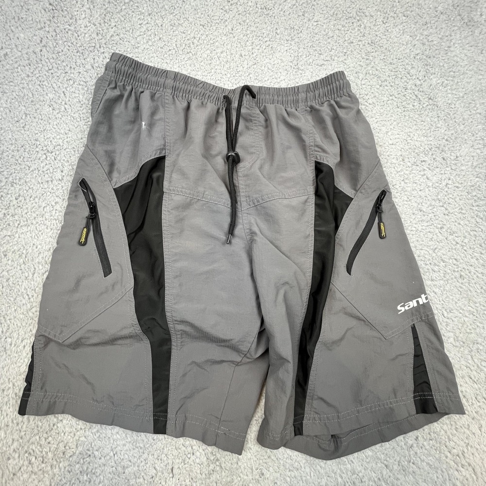 Santic Padded‎ Cycling Shorts Mens Large Gray Black Zipper Pockets Lightweight